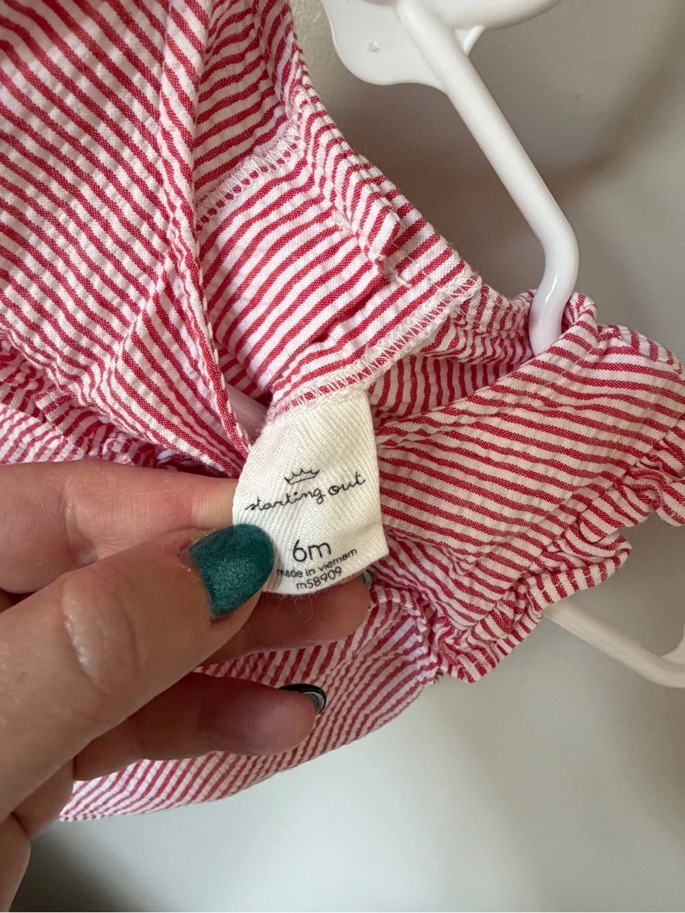 Starting Out Girls 6M 2pc Red/White Striped Ruffle Top & Shorts Cotton Set